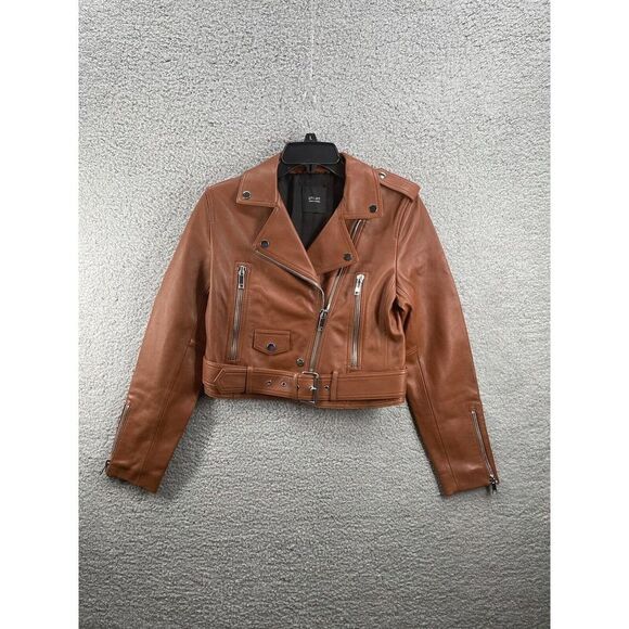 LTH JKt Mya Cropped Leather Biker Jacket Size Medium Brown - Picture 1 of 10